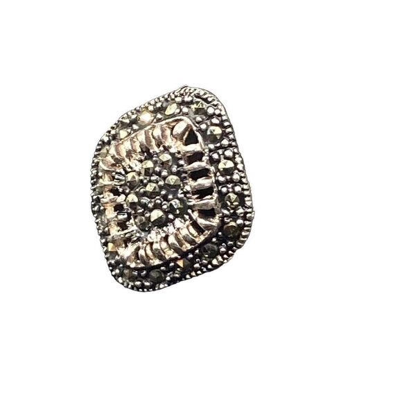 Sterling Silver 925 Marcasite black spinel ring open work weave size 7 - Picture 3 of 7